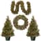 4-Piece Pre-Lit Pinecones & Berries Artificial Christmas Entrance Trees, Garland & Wreath, Warm White LED Lights
